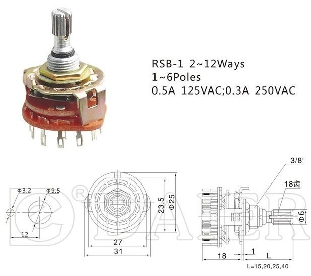 2 3 5 6 7 8 10 12 4 Position Rotary Switch 3 Speed Fan Oven Mini Rotary Selector Switch