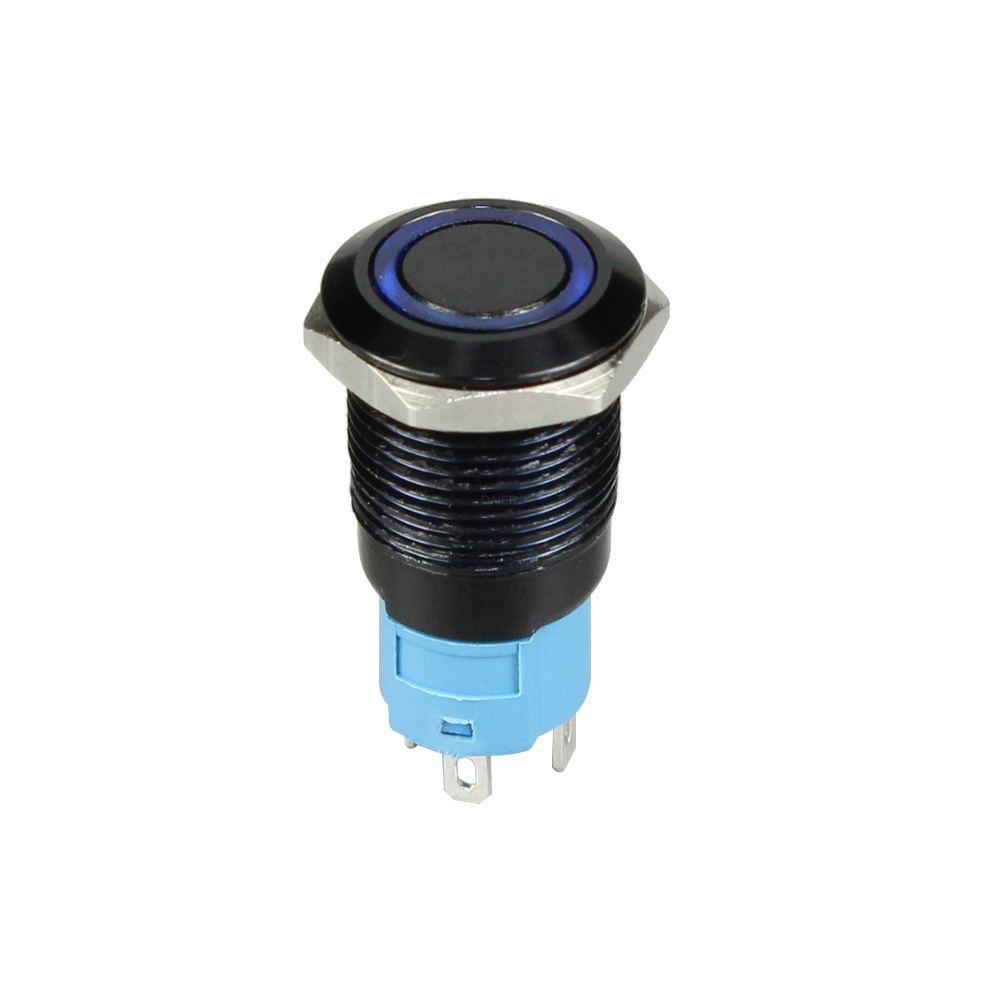 12MM Flat Button 12V Waterproof IP65 Latching/Momentary Ring LED Anti-Vandal Metal Push Button Switches for Car Marine Auto