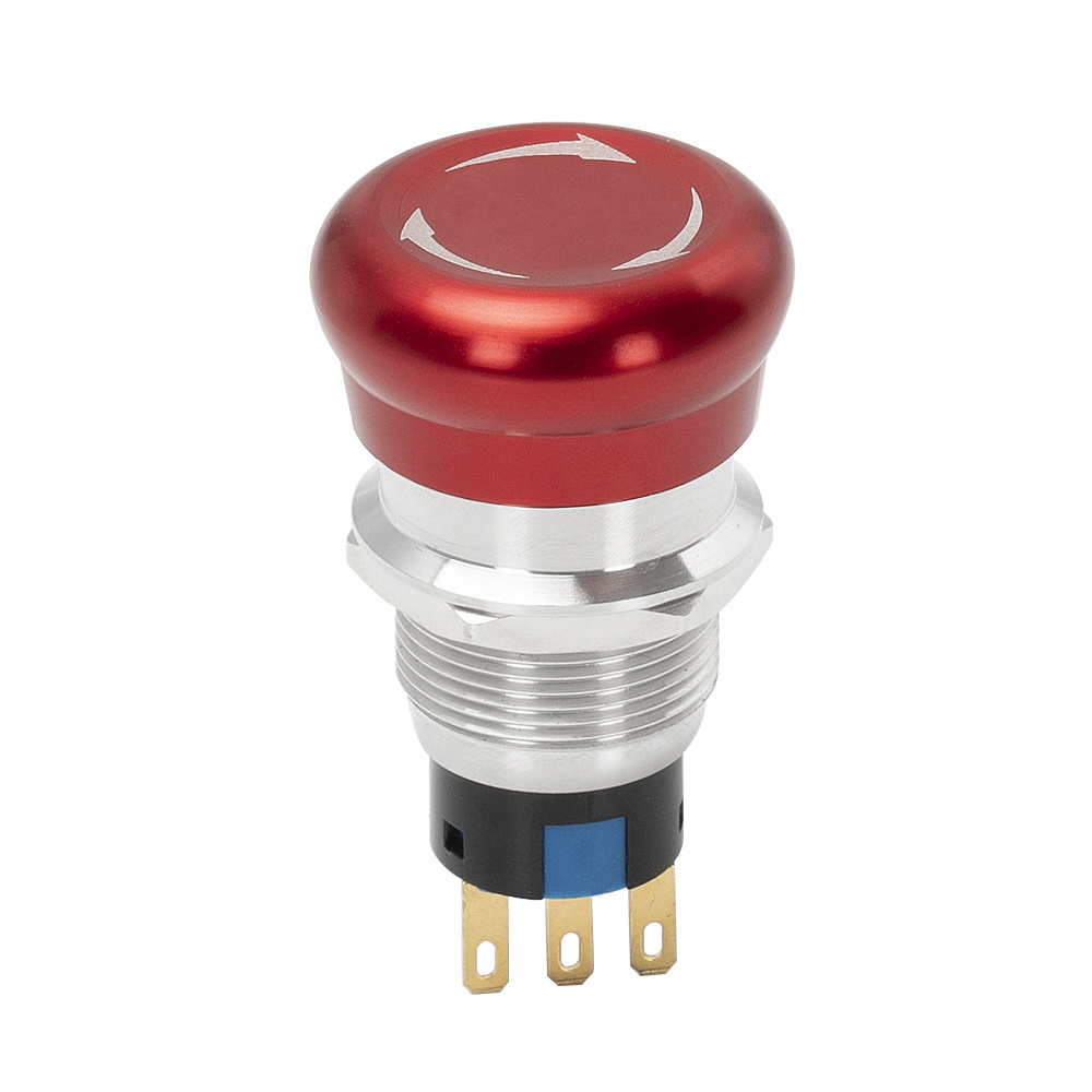 1NO1NC Mushroom Waterproof Electrical Threaded Push Start Button 22MM Metal Emergency Stop Button Switch with 3pin Red Round Top