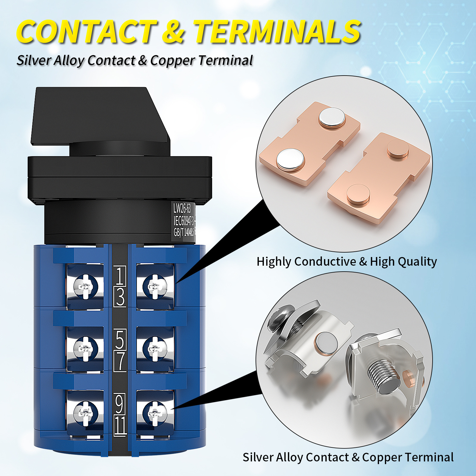 Rotary Switch 3 Position Selector Switch 12 Terminals 63A 690V AC ON/Off/ON Changeover Switch Latching Universal Switch Selector