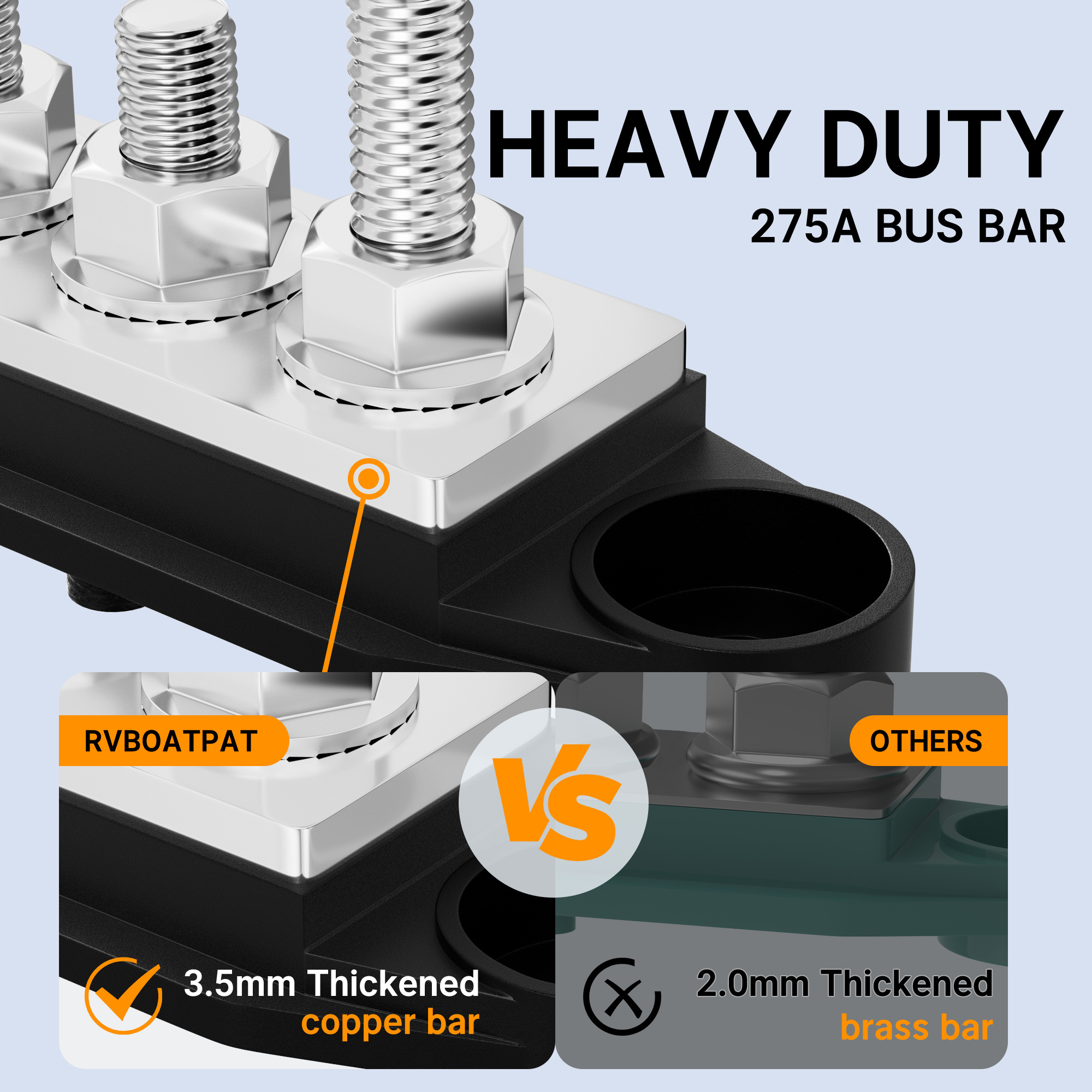 275A Heavy Duty Power Distribution Block 6X5/16'' Post(M8) Bus Bar Pure Copper 12V Bus Bar HIgh Ampe for Car,Marine,Boat,RV