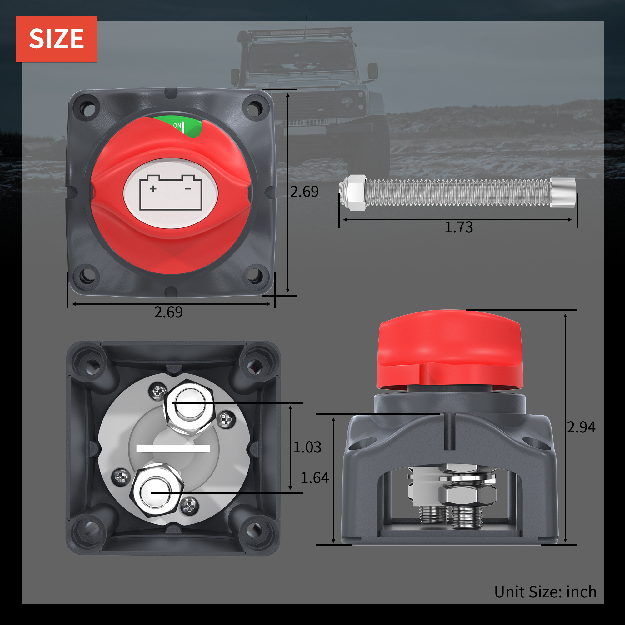 275A 2V-48V  Waterproof Cut Off Battery Isolator Switch Marine ON-OFF Stud  2*M10 Battery Disconnect Switch For Boat RV Auto RV