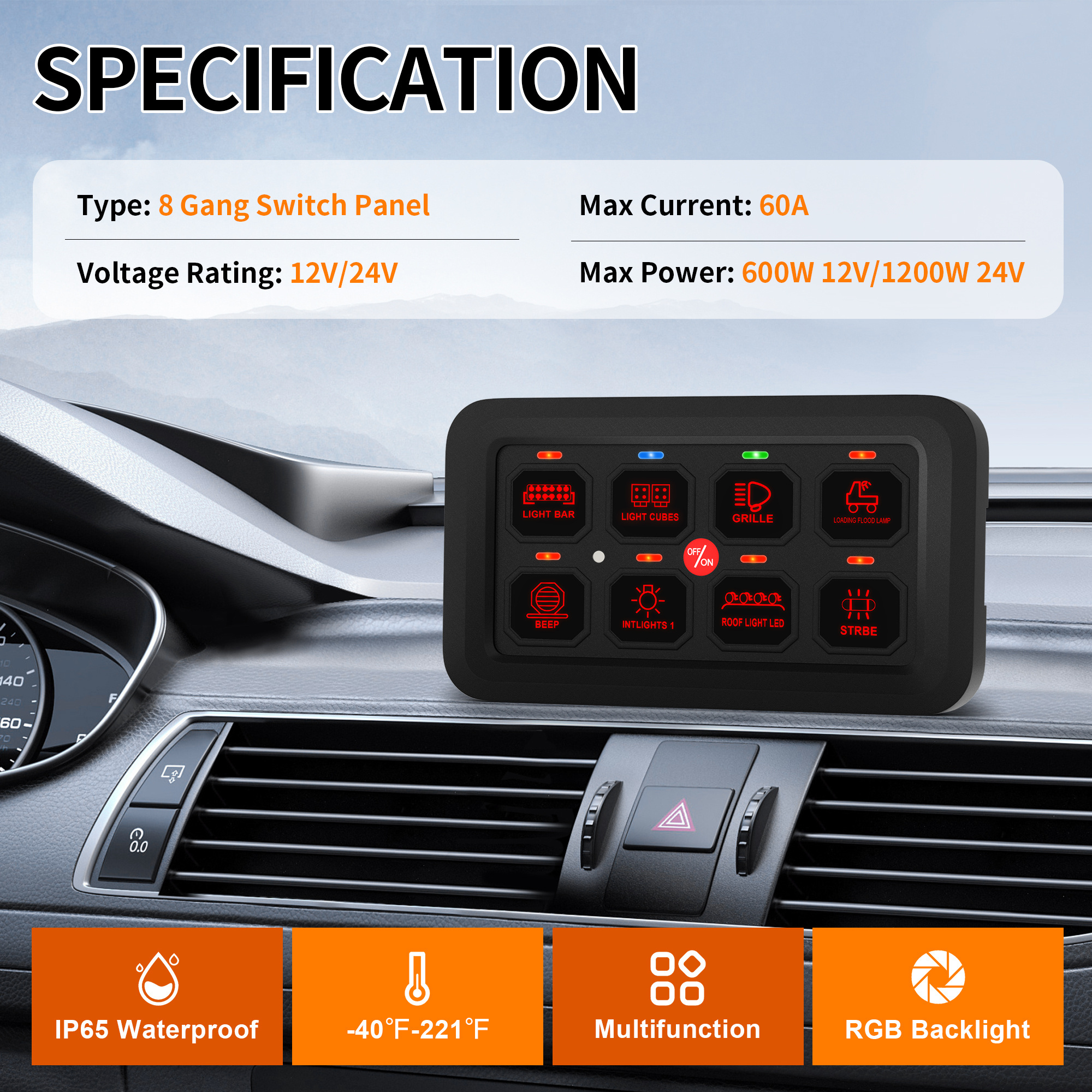 8 Gang Electronic Relay System Panel Control Universal Led Switch Vehicle Switch Control Panel  With Circuit Control Box