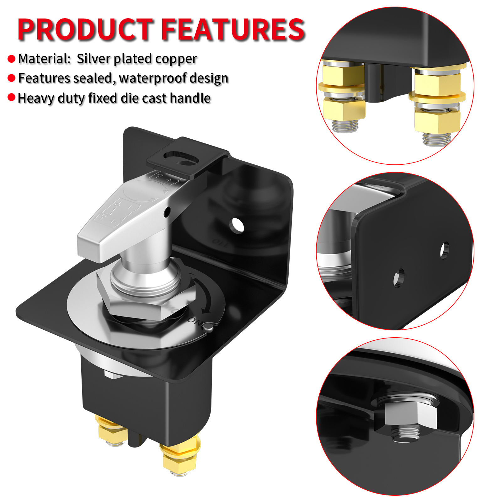 Waterproof Heavy Duty Fixed Handle Automatic Marine Car Battery Disconnect Switch Of 12V For Auto RV Boat Truck