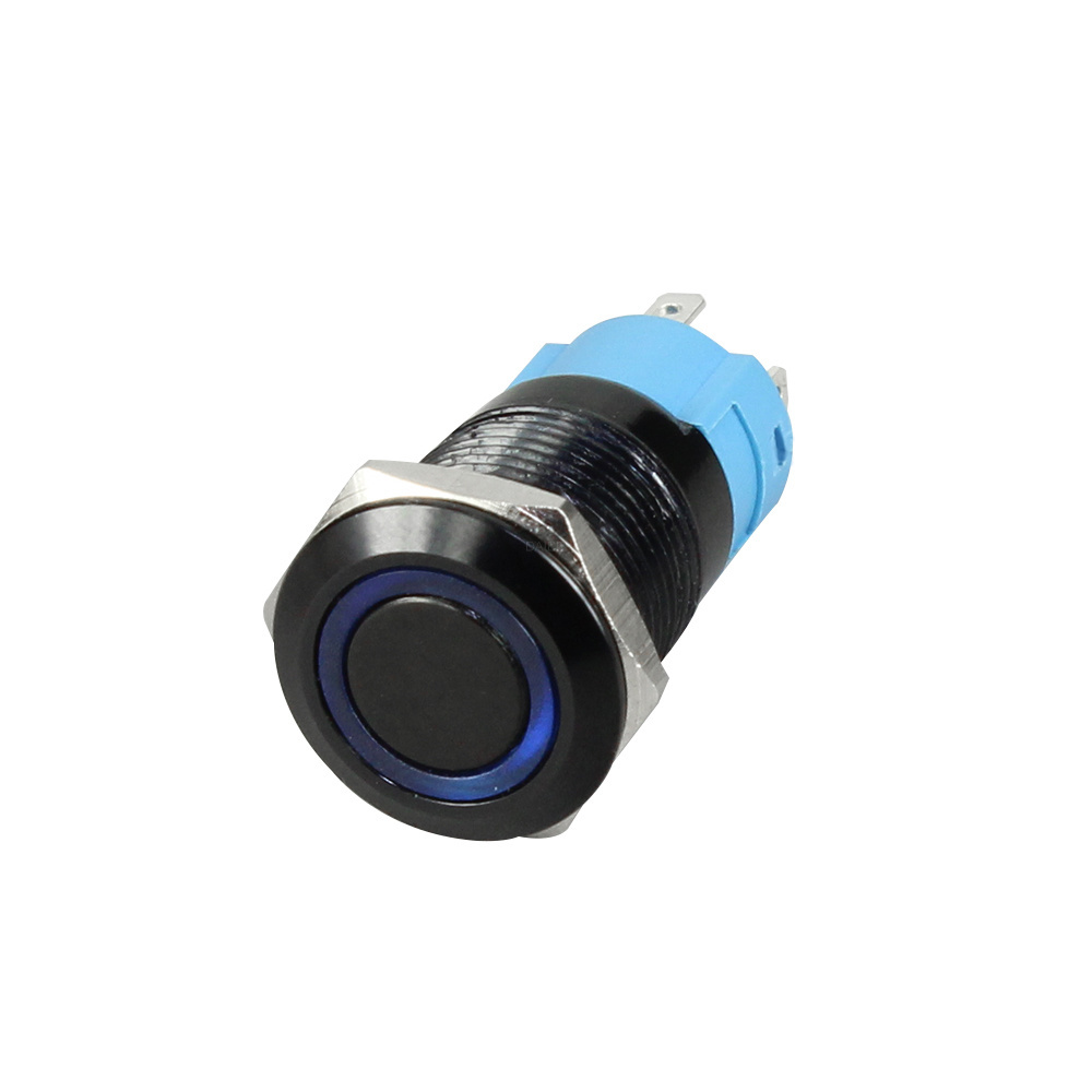 12MM Flat Button 12V Waterproof IP65 Latching/Momentary Ring LED Anti-Vandal Metal Push Button Switches for Car Marine Auto