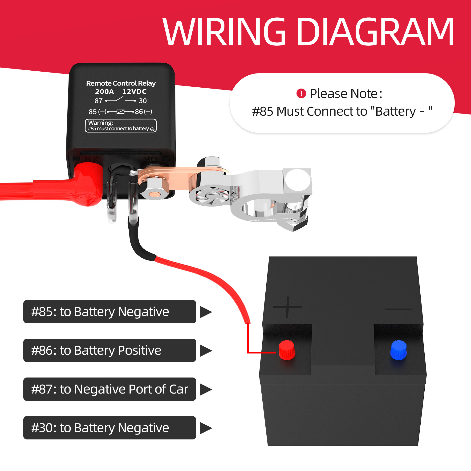 Remote Battery Disconnect Switch Automotive Relay 12VDC Relay 200A with 2 Keys Kit Wireless Car Kill Switch Anti-Theft