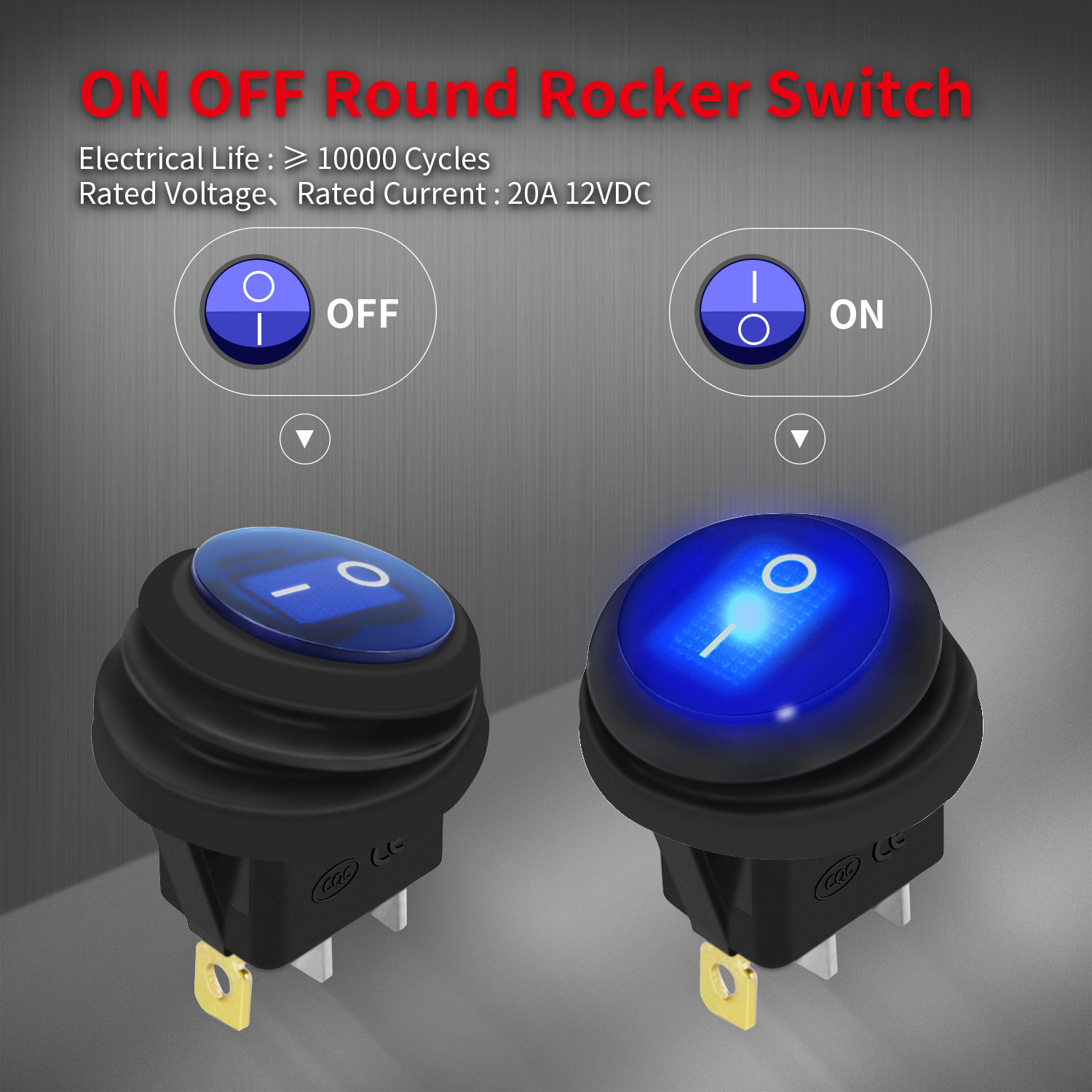 12V 20A Rocker Switch Waterproof Red Blue LED Lighted Round ON Off 3 Pin Weatherproof Toggle Rocker Switches for Marine Car 5Pcs