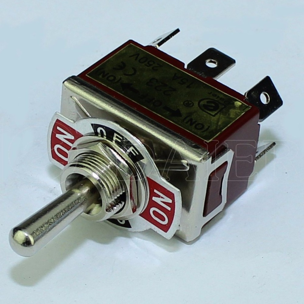 KN3C-223P 15A 250V (ON) OFF (ON) Spring Return 6P DPDT Toggle Switch