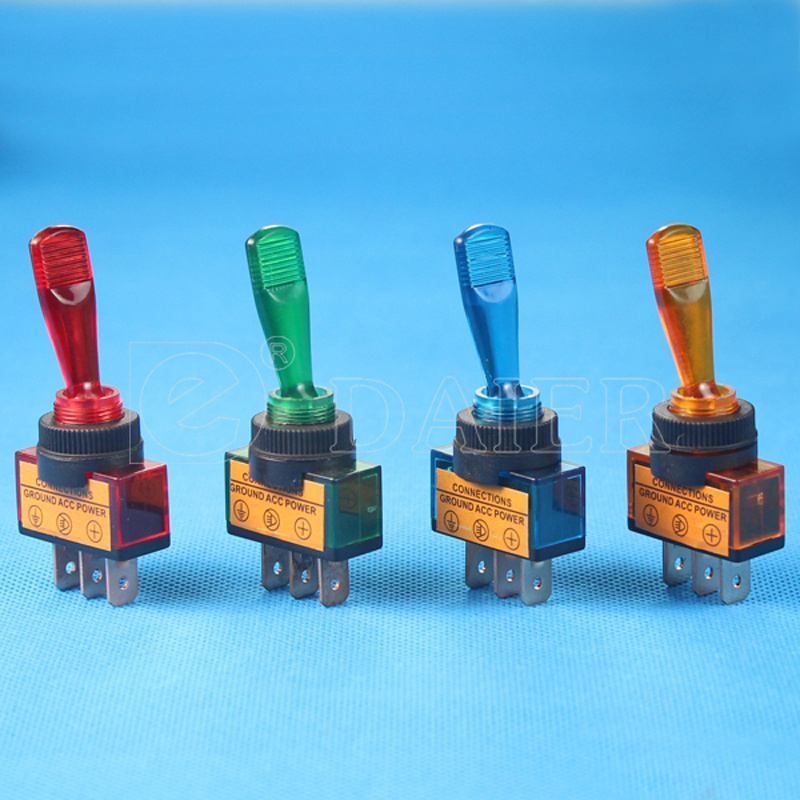 SPST 3Pins Toggle Switch with LED ON-OFF Long Handle 20A 12VDC/24VDC Auto Toggle Switches Universal Customized