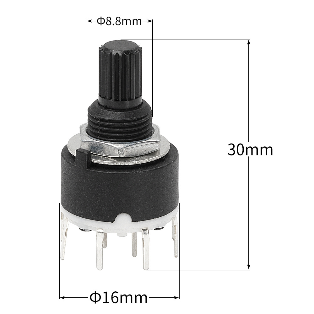 Plastic Rotary Switch RS16 4 position 8 position PCB Terminals Rotary Select Switch with 15MM/20MM 18 Teeth Knurl Shaft