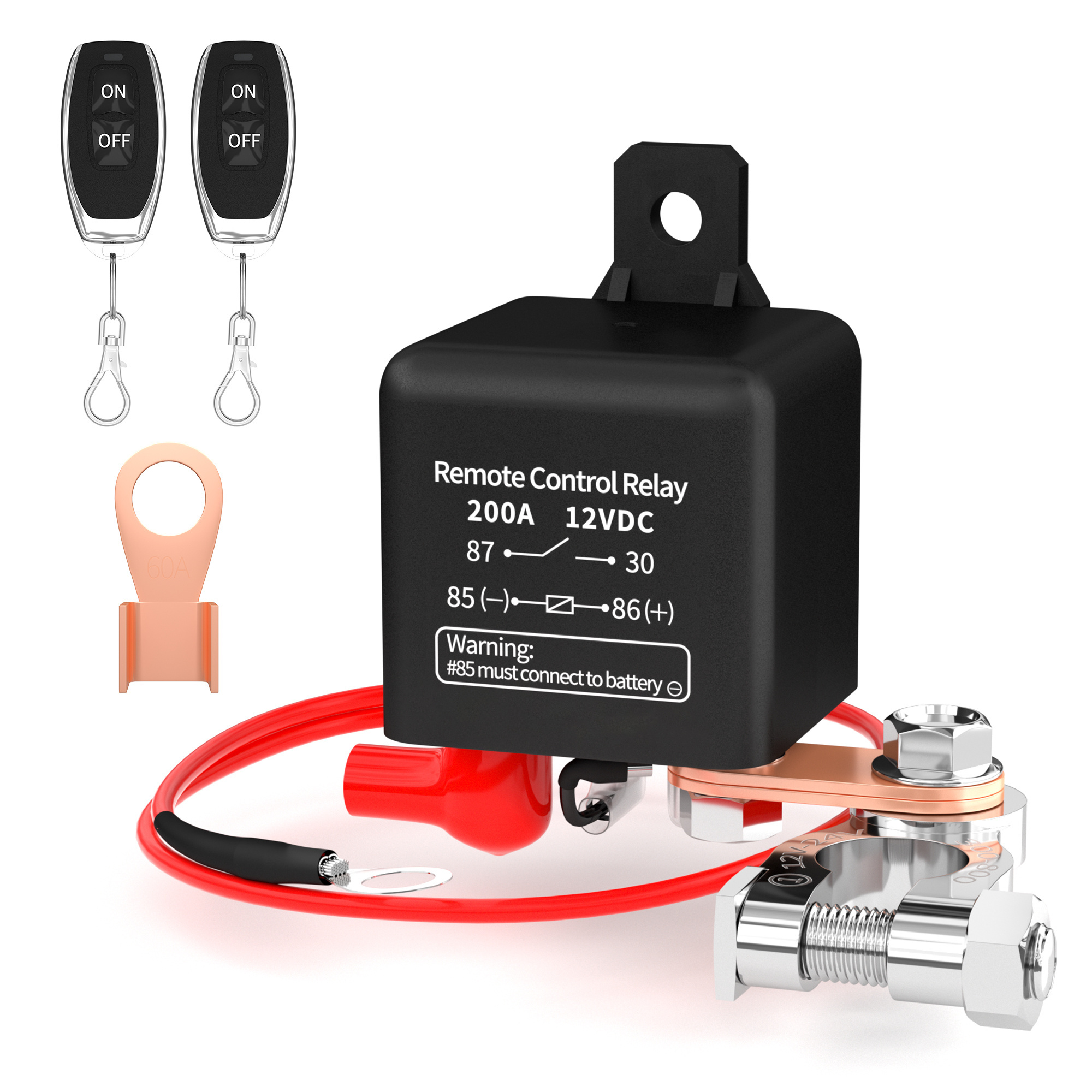 200A 12V DC Wireless Car Kill Anti-Theft Switch Automotive Relay Remote Battery Disconnect Switch With 2 Wireless Keys Control