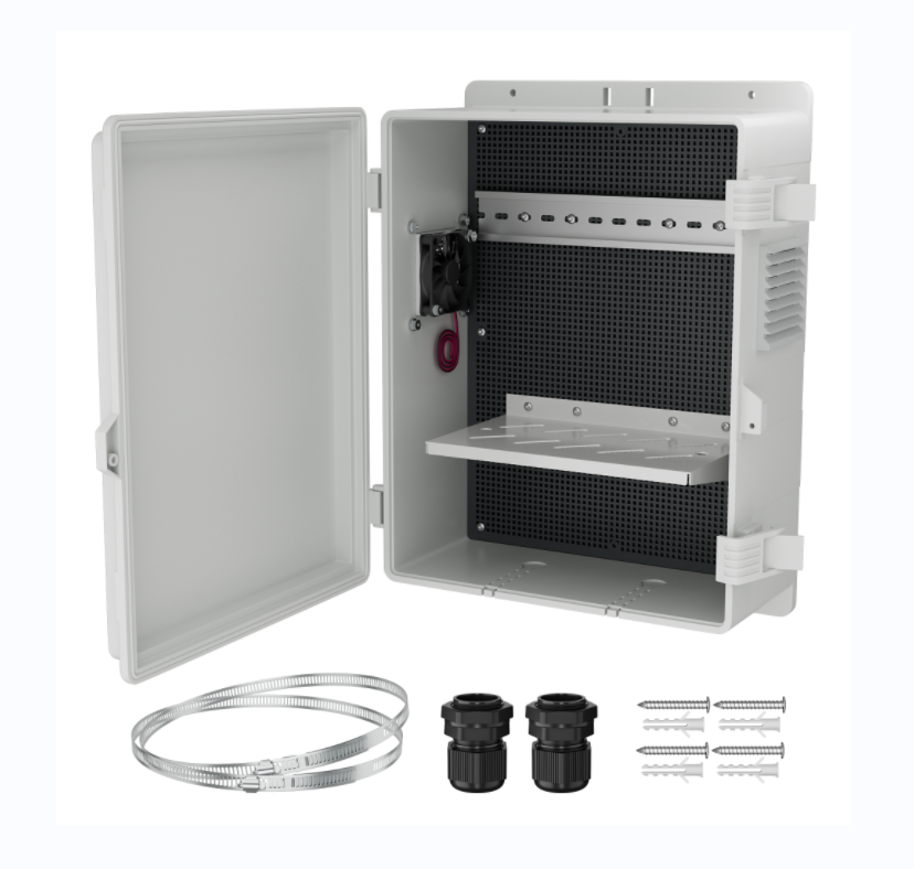 White Outdoor Electrical Box Waterproof Enclosure 400X280X150MM Plastic WiFi Box with Fan Vented Dust Screen