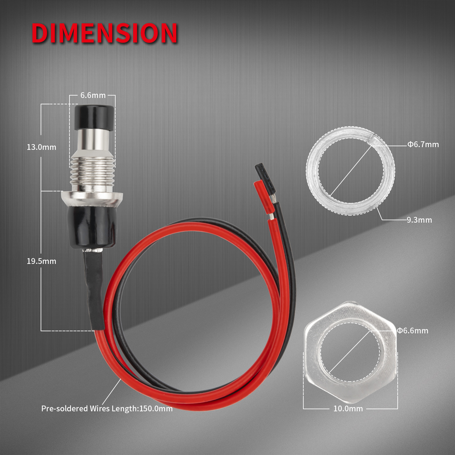 PBS-105 OFF-(ON) 2PIN Apem Thin Push Button Table Lamp Push Button Switch Tact Push Buttons  With Wire For Soldering