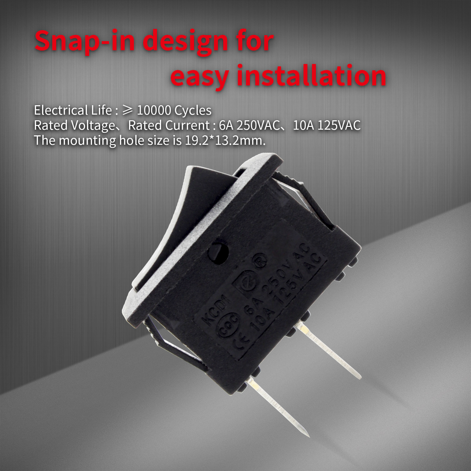 KCD1 13*20mm Switch Rocker Electric Switch 230 Volts Switch CQC KCD1 with Colorful Button SPST 2PIN ON OFF Function