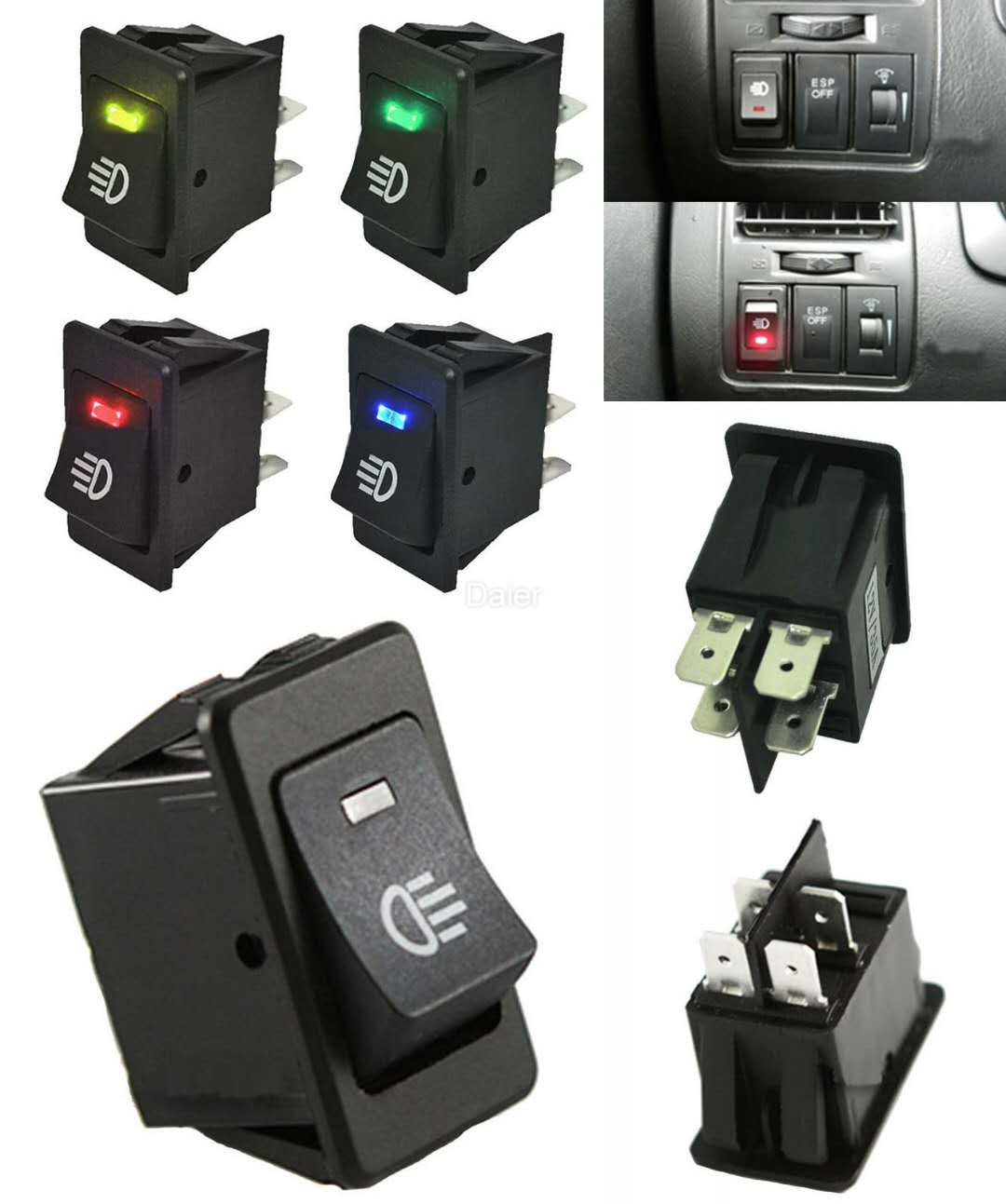 12V Automatic Rocker Switch with LED ON-OFF 4P DPST 35A 12VDC 34.2*20.2MM Fog Light Switch For Car RV