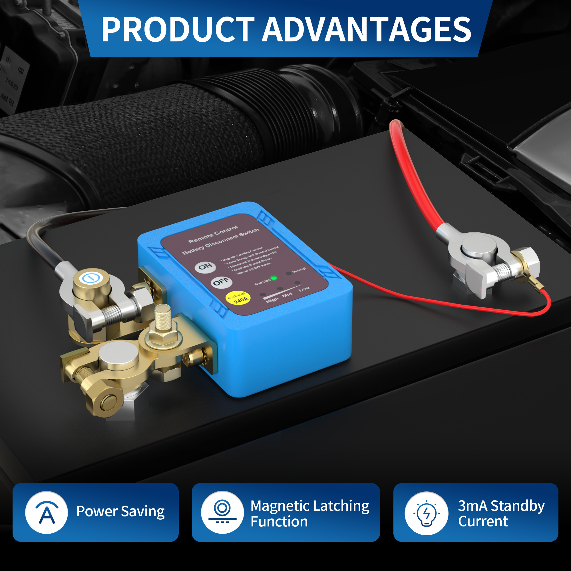 12V 240A Automatic Power Shut Remote Control Switch Battery Disconnect Kill Relay for Auto Car Truck Boat