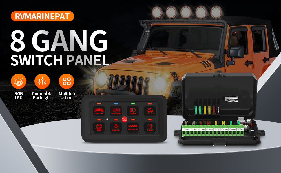 8 Gang Electronic Relay System Panel Control Universal Led Switch Vehicle Switch Control Panel  With Circuit Control Box