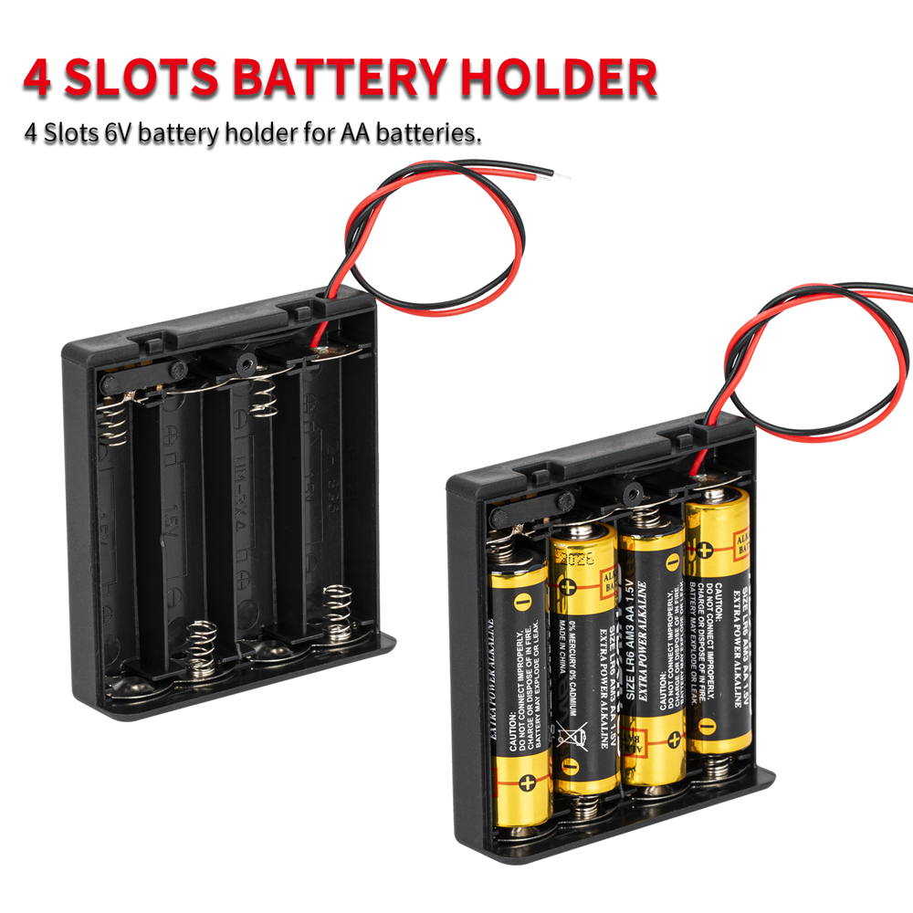 ABS Plastic Black Housing 4 Cell 6V Battery Holder AA With Switch And Cover 4 AA Battery Holder For Toy