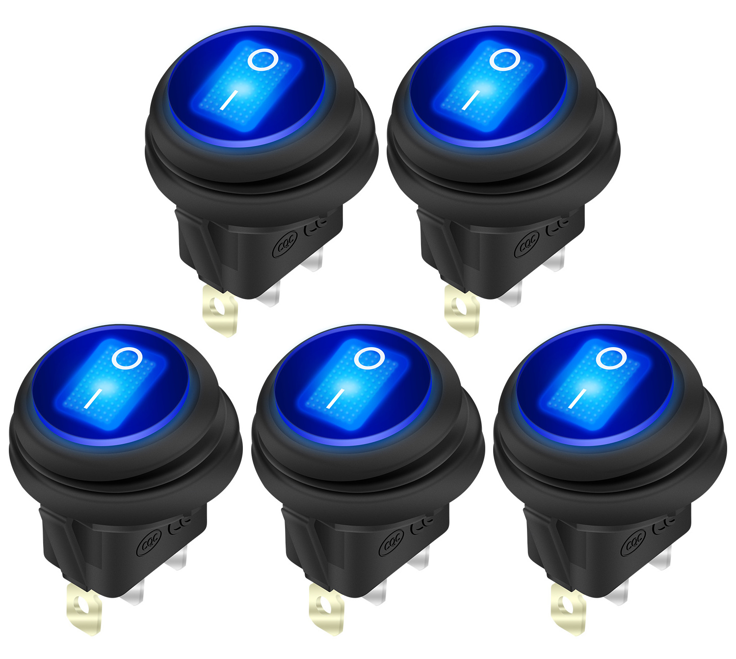 12V 20A Rocker Switch Waterproof Red Blue LED Lighted Round ON Off 3 Pin Weatherproof Toggle Rocker Switches for Marine Car 5Pcs