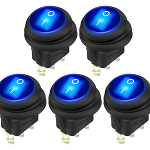 12V 20A Rocker Switch Waterproof Red Blue LED Lighted Round ON Off 3 Pin Weatherproof Toggle Rocker Switches for Marine Car 5Pcs