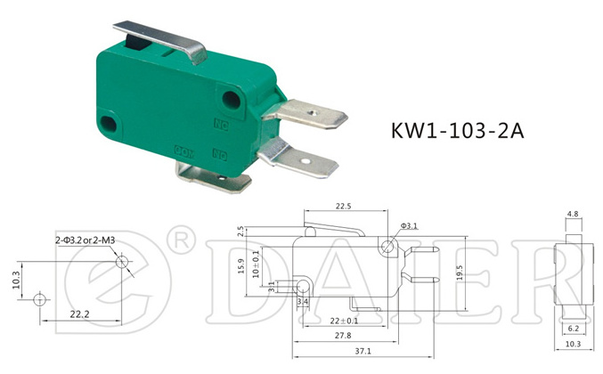 KW1-103 Middle Lever Micro Switch Limit Switch 16A 250VAC;20A 125VAC Medium Micro Switch Factory Direct Sale