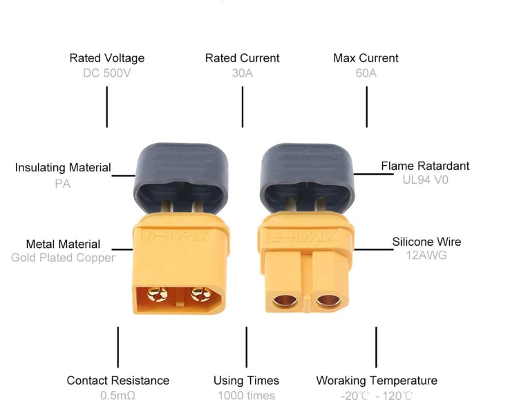 RC Lipo Battery Power DC 500V Plug Amass Black XT60 XT60H Connector Panel Mount High Current 60A Male Female Bullet Connectors