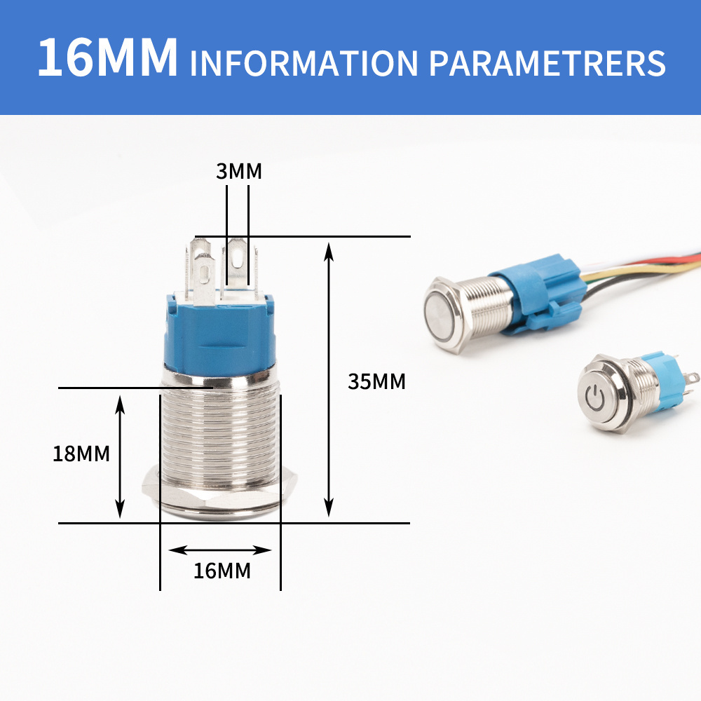 12mm 16mm 19mm 22mm Push Button Switches Custom Led Button IP67 Metal Led Latching Push Button Switch Momentary