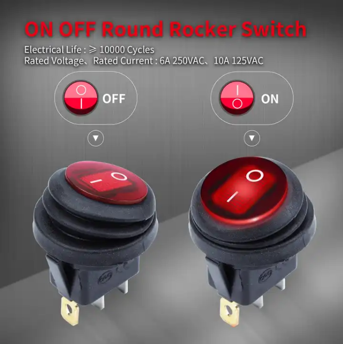 SPST ON OFF Rocker Switch 12V 24V 2 Way Round 3 Pins LED Illuminated Rocker Switch With Light For Car Auto Marine