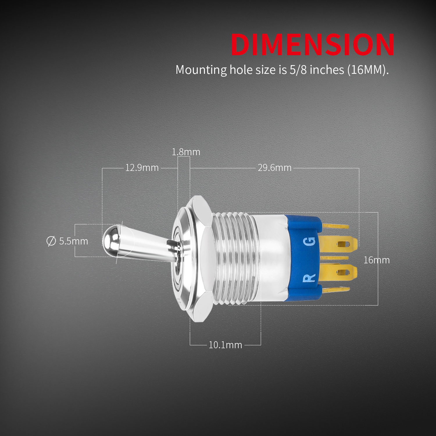 16mm IP67 Pre-Wired ON ON SPDT 7Pins Lighted Waterproof 12V Marine Push Button Toggle Switch With Red Green Blue LED For Car