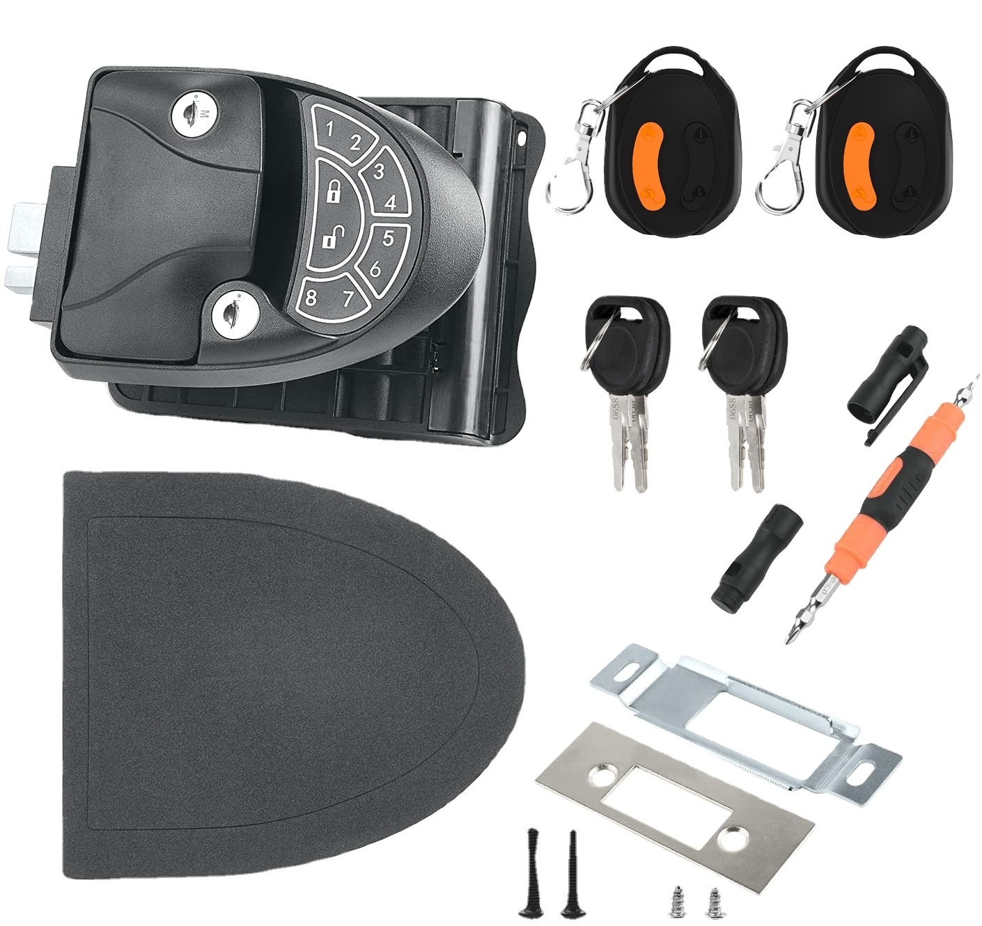 DaierTek K-7902 Door Lock Latch Handle RV Keyless Entry Door Lock with 2 Fobs and Blacklite Keypad with 2 Keys