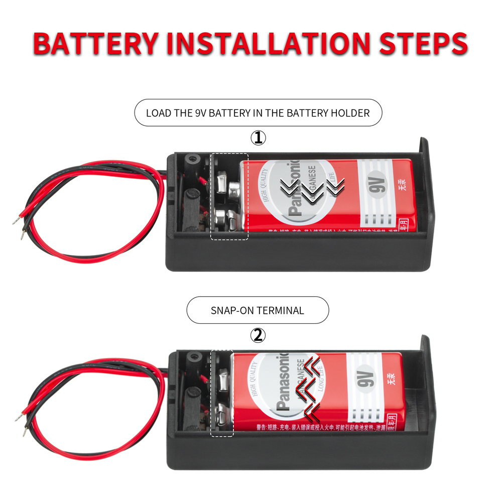 Daiertek SBH-9V ABS Plastic Single Pole 9V Single Battery Holder With ON OFF Switch And 150MM 26AWG Lead Wires