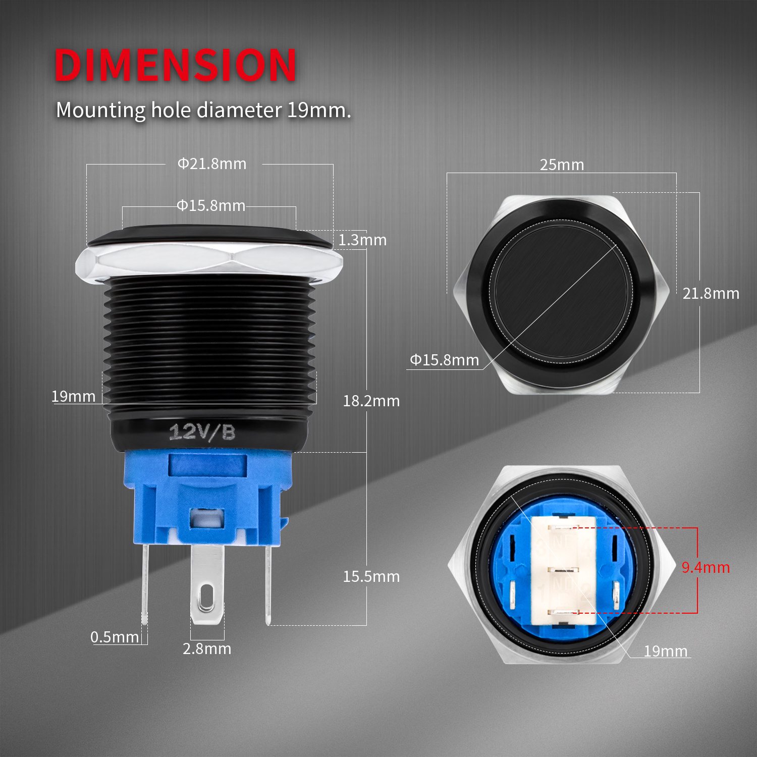 Daiertek 19MM 1NO1NC IP65 Marine Waterproof Latching Metal Push Button Switch With 12V LED For Car Marine Boat