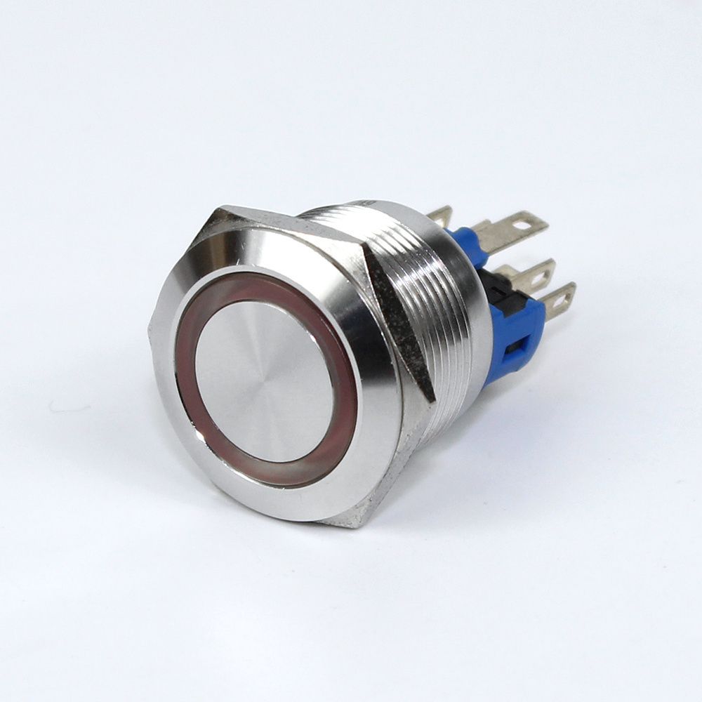 IP67 220V Flat Momentary 22MM Metal PushButton Led Switch