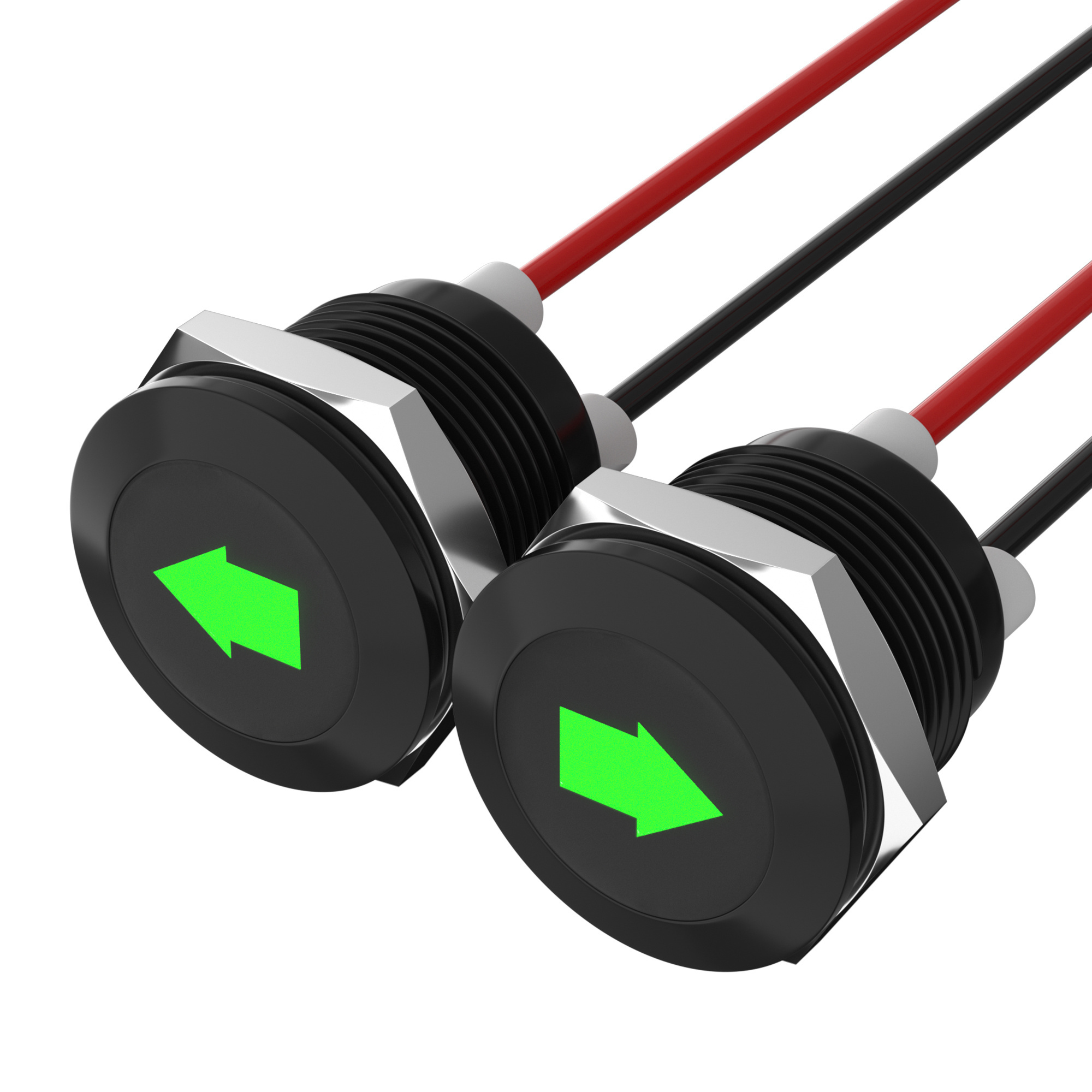 IP67 Waterproof 12 Volt LED Indicator Lights Green LED 12MM LED Indicator Metal With Single Arrow Symbol Lasered