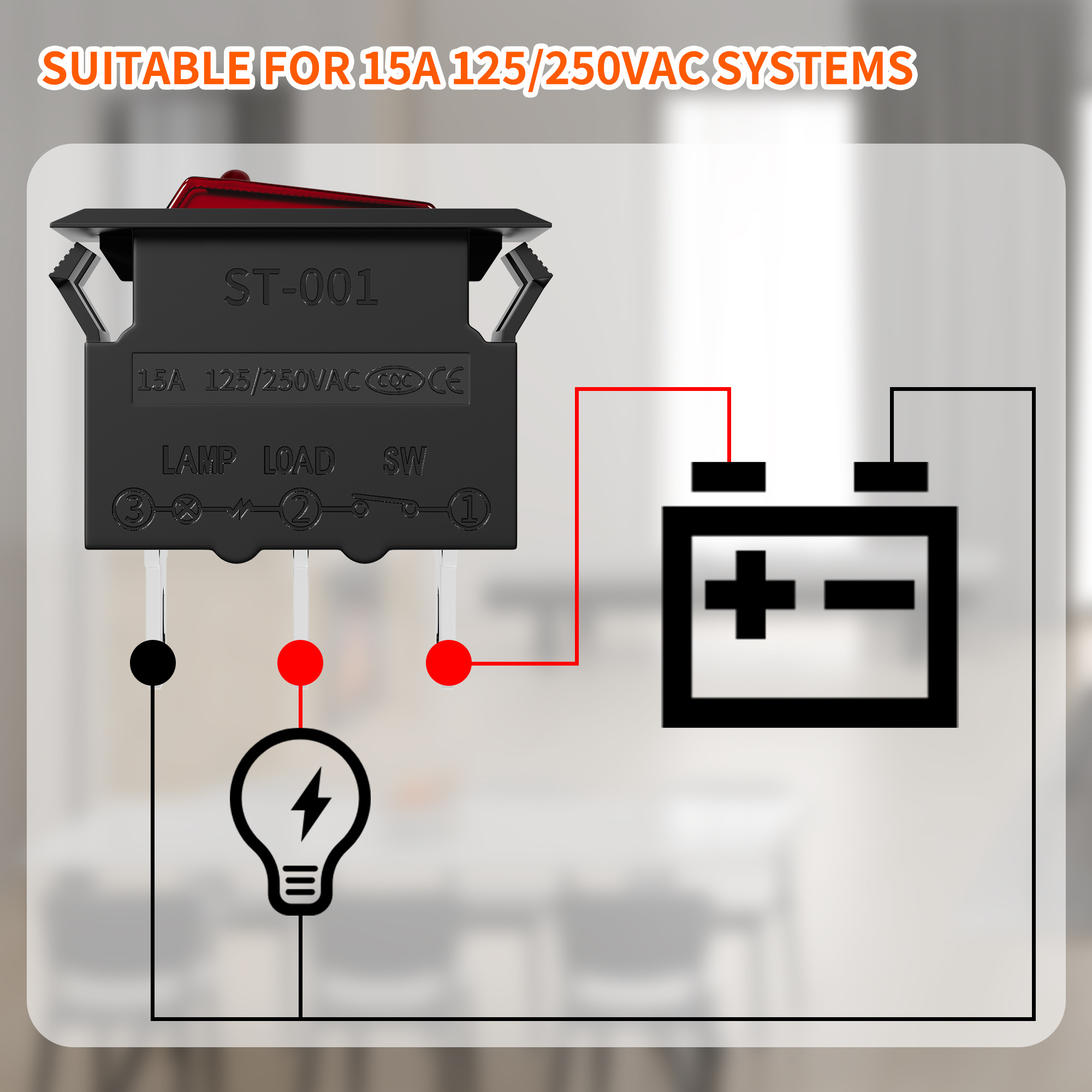 15AMP Overload Protector Switch Mini Thermal Overload Switch Rocker Type Circuit Breaker Current Protector Switch