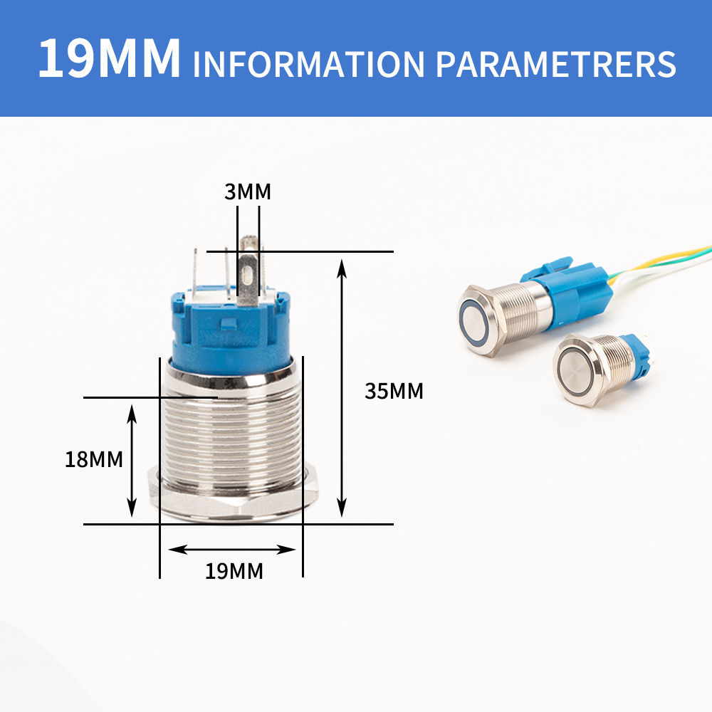 12mm 16mm 19mm 22mm Push Button Switches Custom Led Button IP67 Metal Led Latching Push Button Switch Momentary