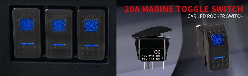 12V 5Pin SPST 2Positions Rocker Switch ON OFF Waterproof Marine Rocker Switch  With Dual LED Blue For Car Marine