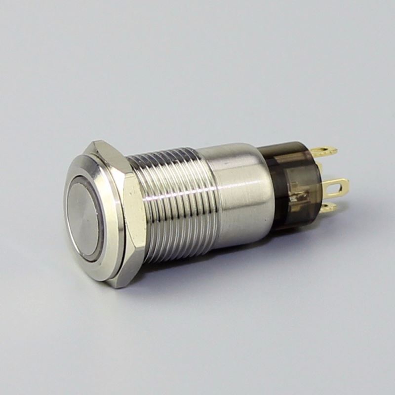 Illuminated 12mm 12v latching waterproof flat push button switch