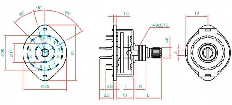 oven selector switch/2 poles 4 ways rotary switch/binary coded rotary switch