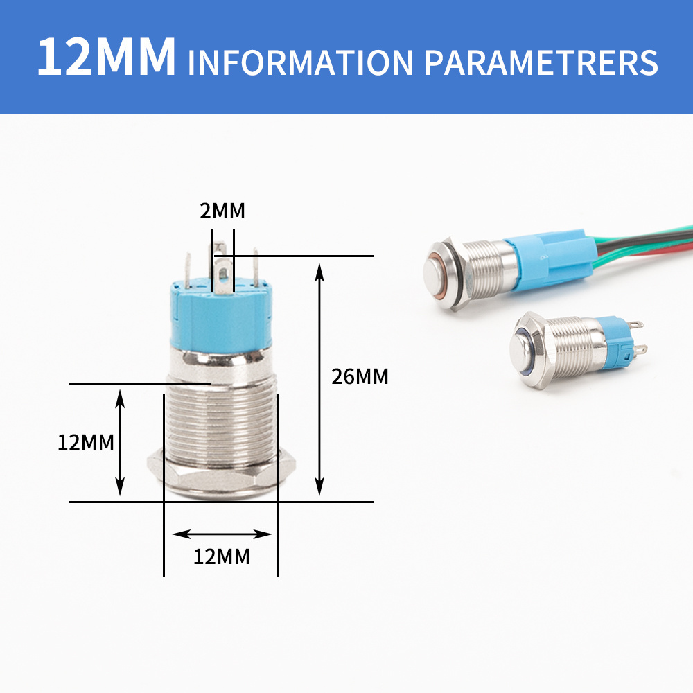 12mm 16mm 19mm 22mm Push Button Switches Custom Led Button IP67 Metal Led Latching Push Button Switch Momentary