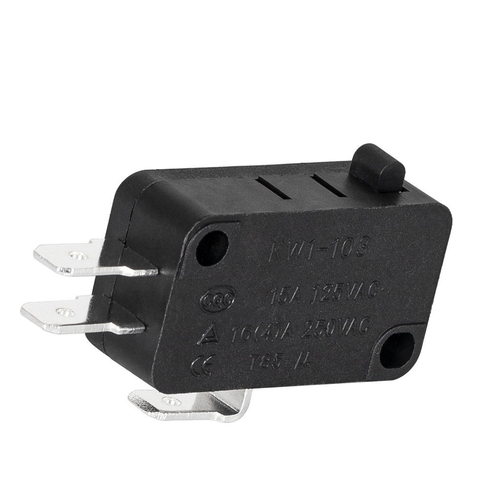 Daiertek 16A 250VAC 4.8*0.8mm Momentary SPDT Snap Action Black Body Micro Limit Switch with Hinge Roller Metal