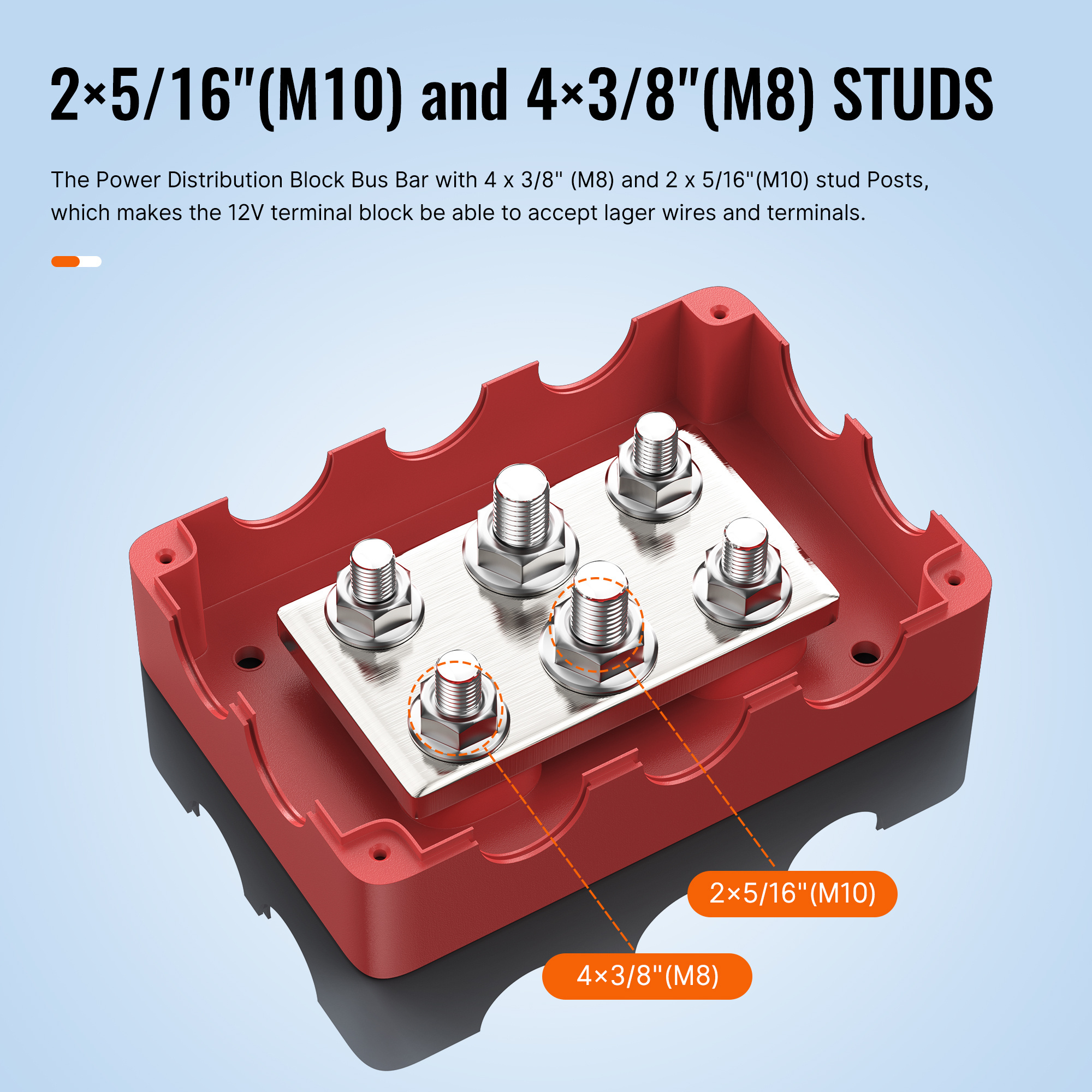 6 Studs 48V 500A Marine Bus Bar High Current Power Distribution Terminal Block with Plastic Cover Box and Rubber Gaskets