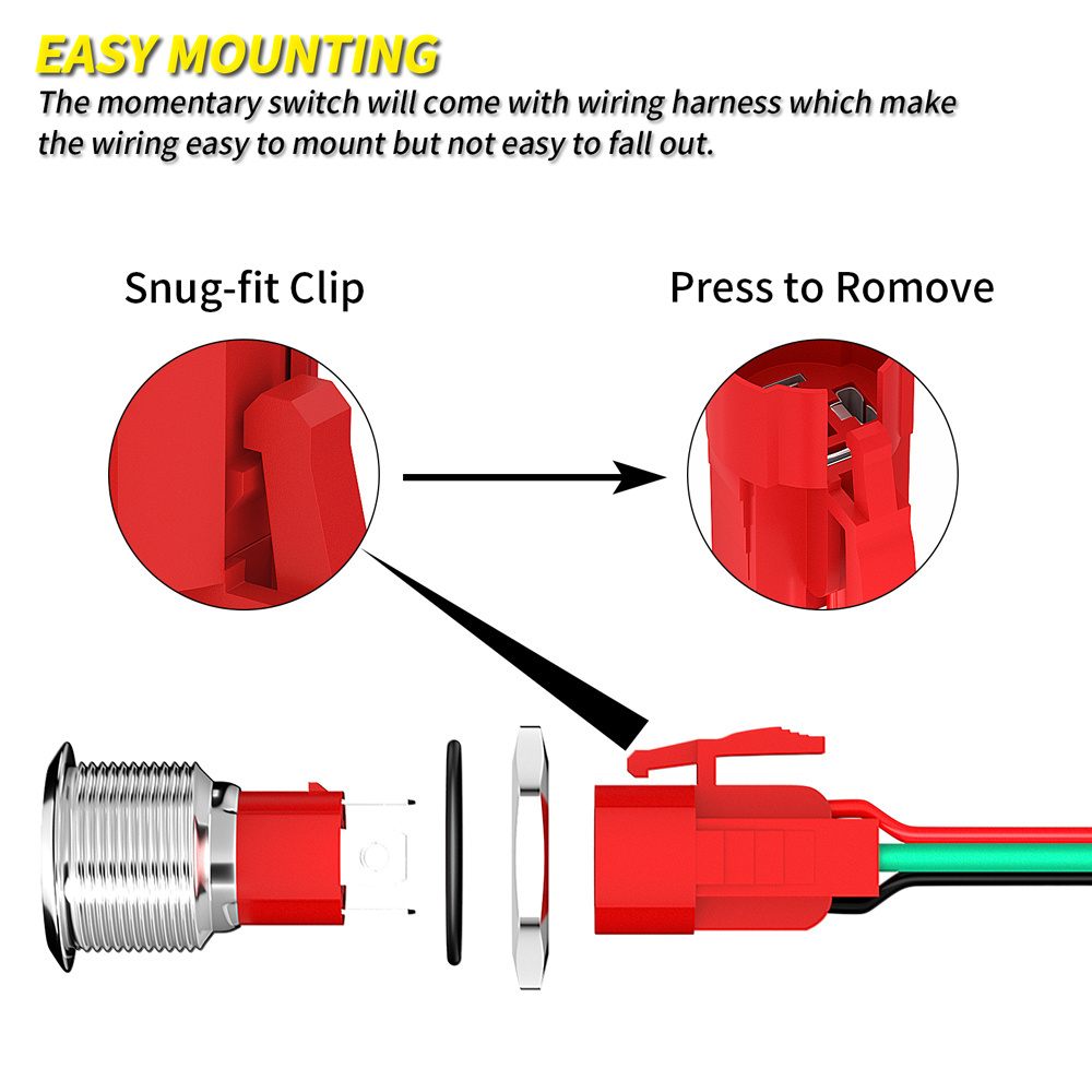 DaierTek 19mm Waterproof Metal LED Push Button Switch 4Pin Momentary OFF-(ON) for Light LED Push Button Switch for Car Marine