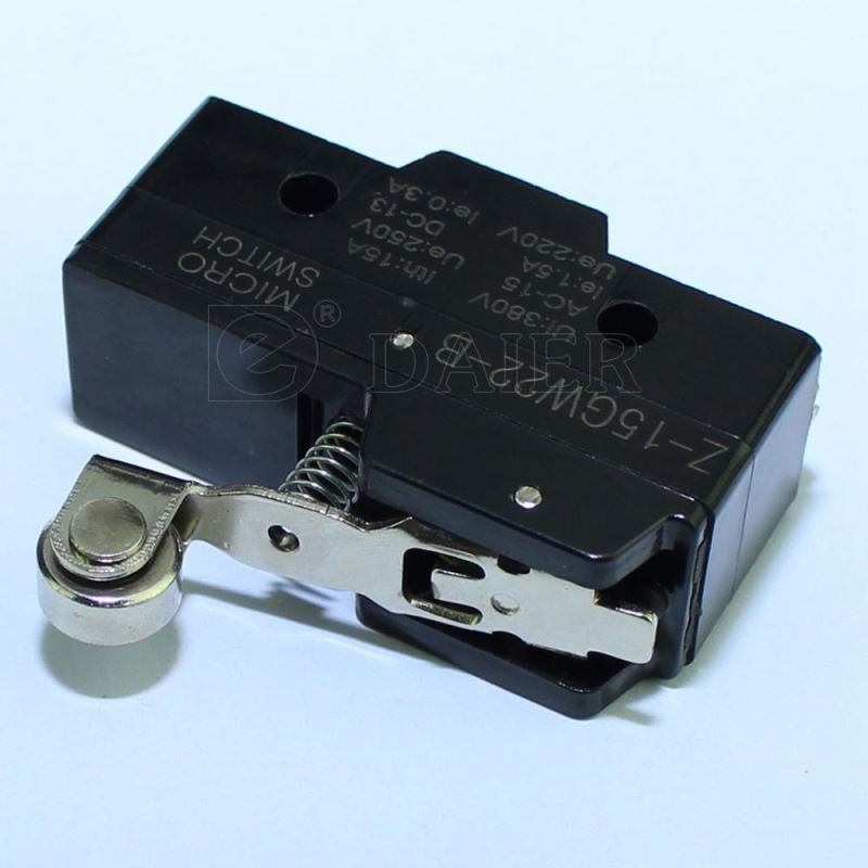 IP40 Short Roller Lever Automotive Micro Limit Switch 16A 125/250V Micro Switch Black With Screw Terminals