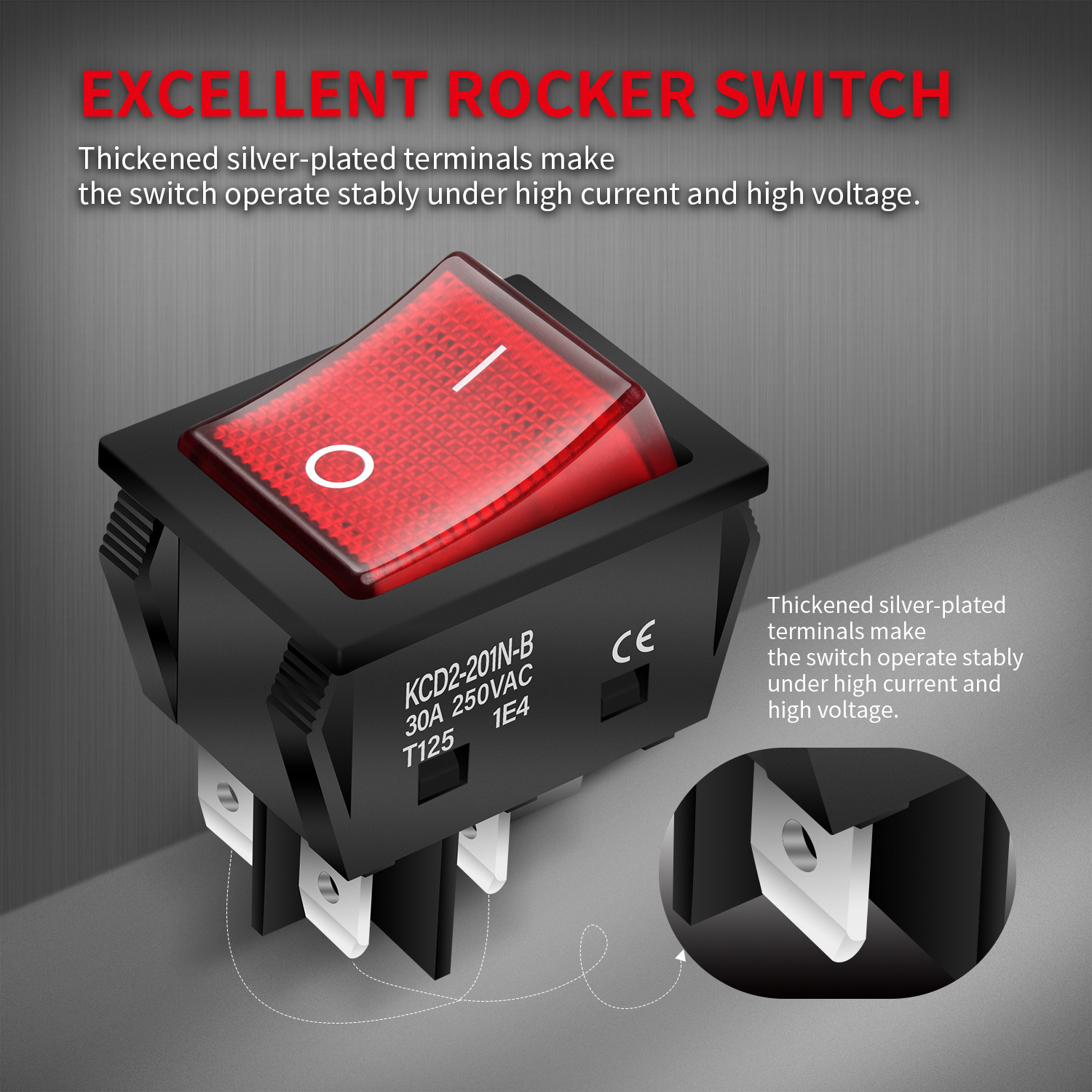 DaierTek ON Off Heavy Duty T125 30A 250V KCD2 KCD4 Rocker Switch DPST 4 Pin Red/Green Lighted Rocker Switch