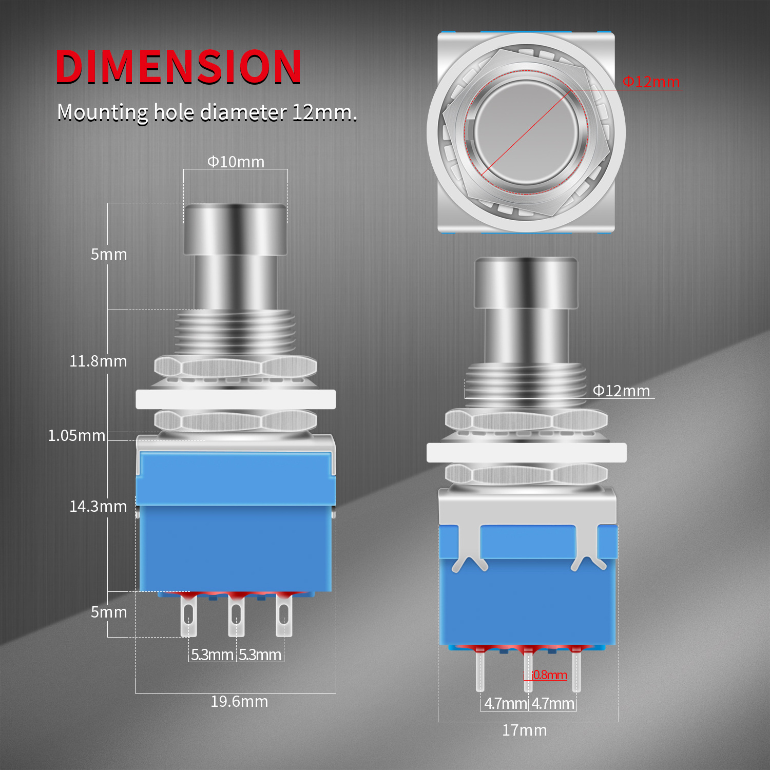 PBS-24-312 Push Button Switch Momentary Contact 3 Pole Switch