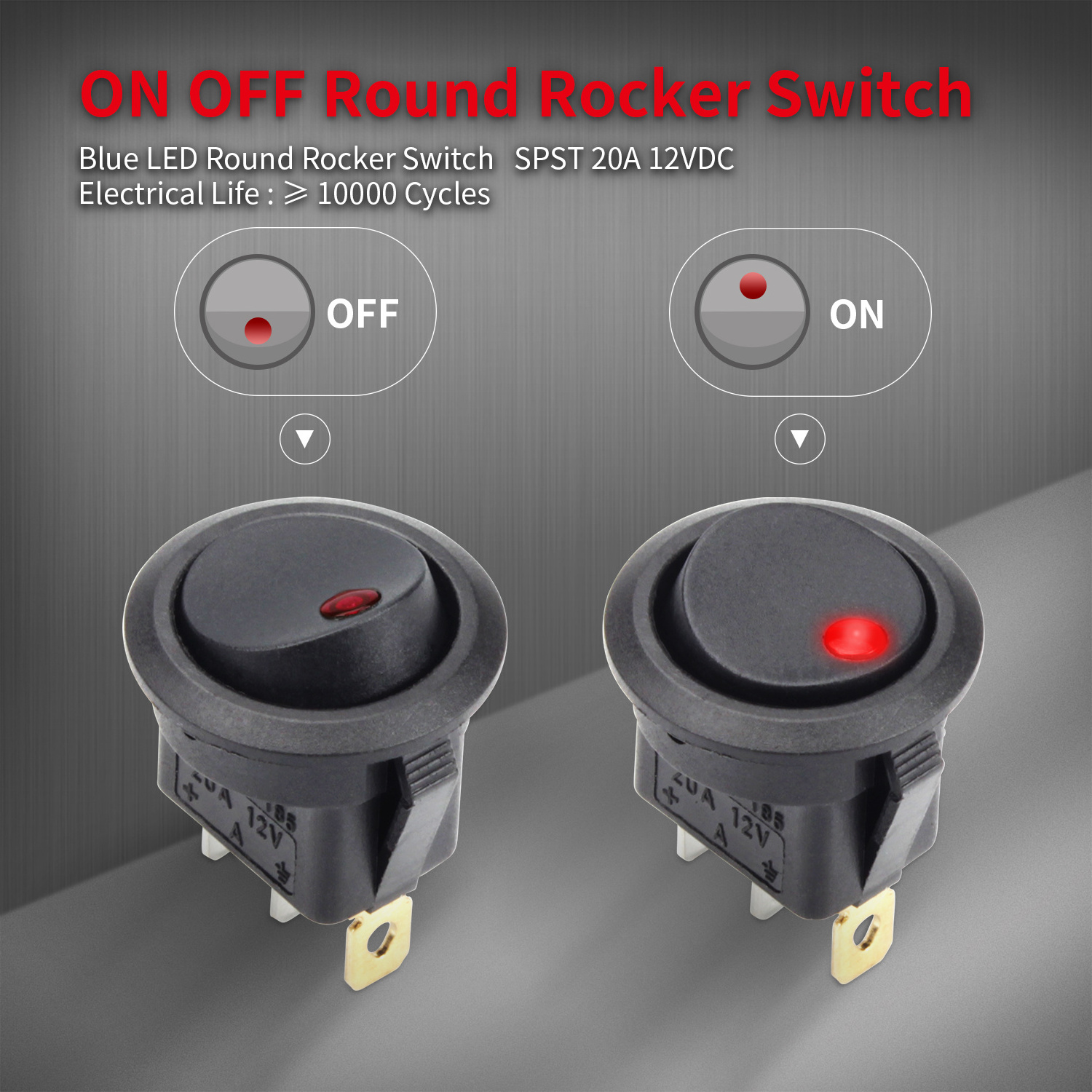 12V Lighted 3 Pin SPST ON OFF Round Rocker Switch Shell With Red LED Rocker Toggle Switch For Automotive Car Truck Boat