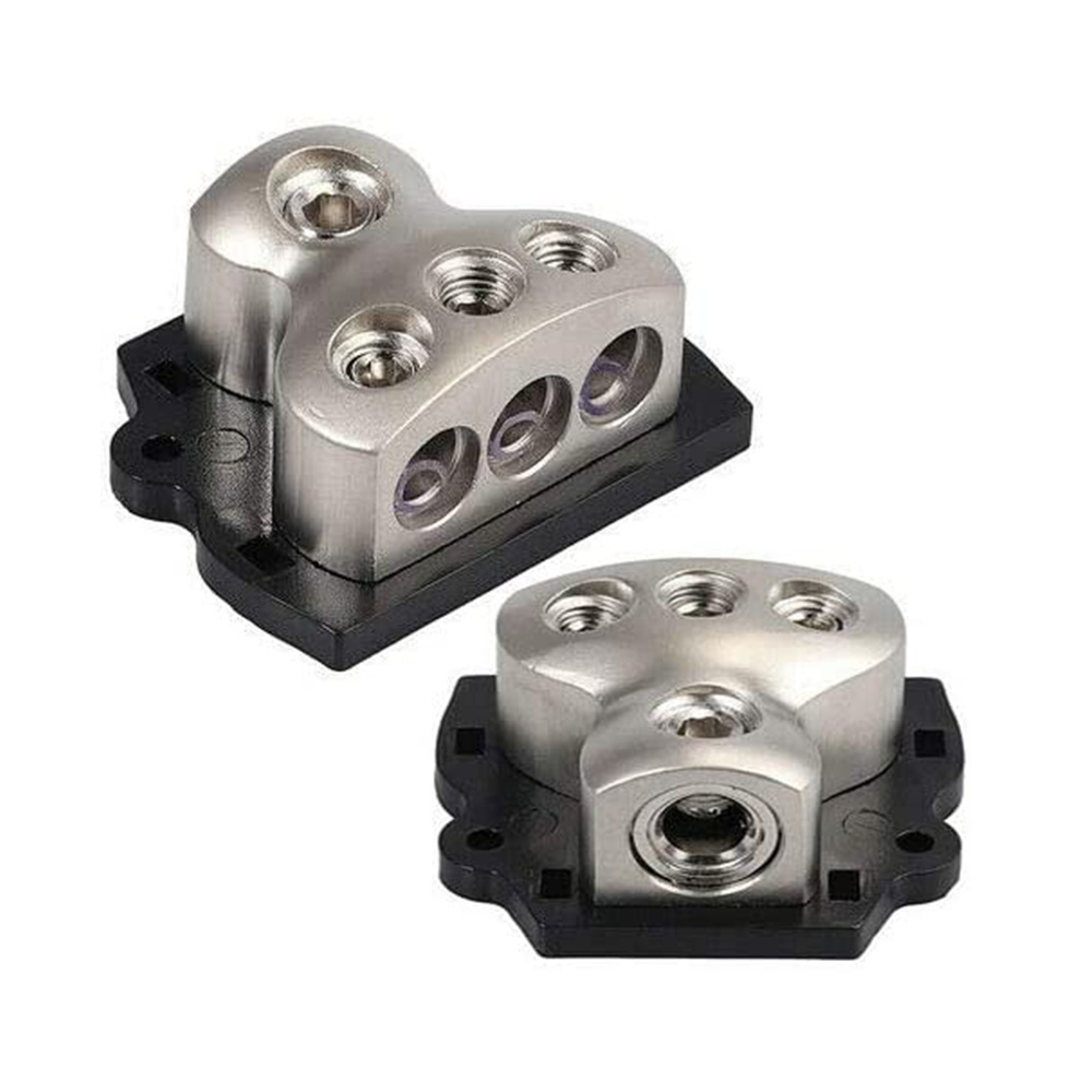 1x 0 Gauge in / 3X 4 Gauge Out Amp Power Distribution Ground Distributor Connecting Block 3 Way Power Distribution Block for Car