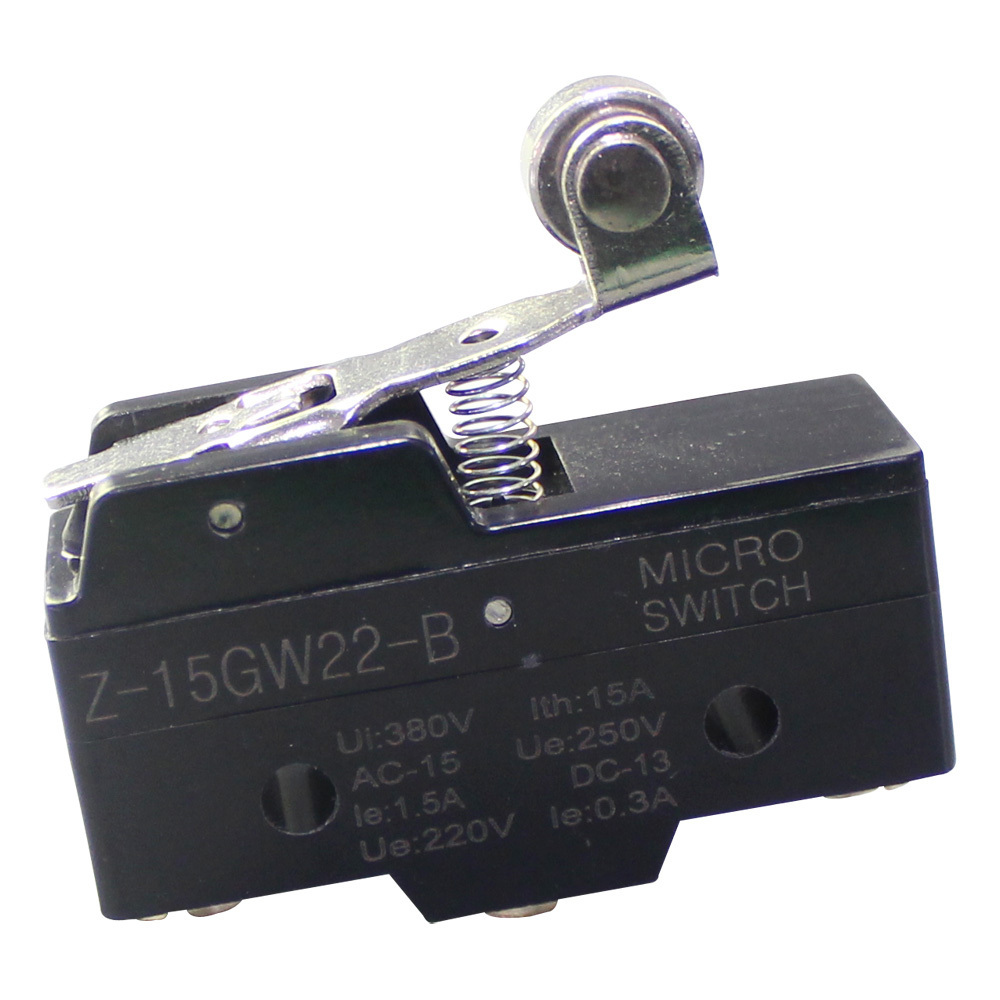 IP40 Short Roller Lever Automotive Micro Limit Switch 16A 125/250V Micro Switch Black With Screw Terminals