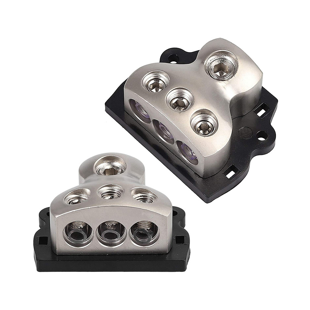 1x 0 Gauge in / 3X 4 Gauge Out Amp Power Distribution Ground Distributor Connecting Block 3 Way Power Distribution Block for Car